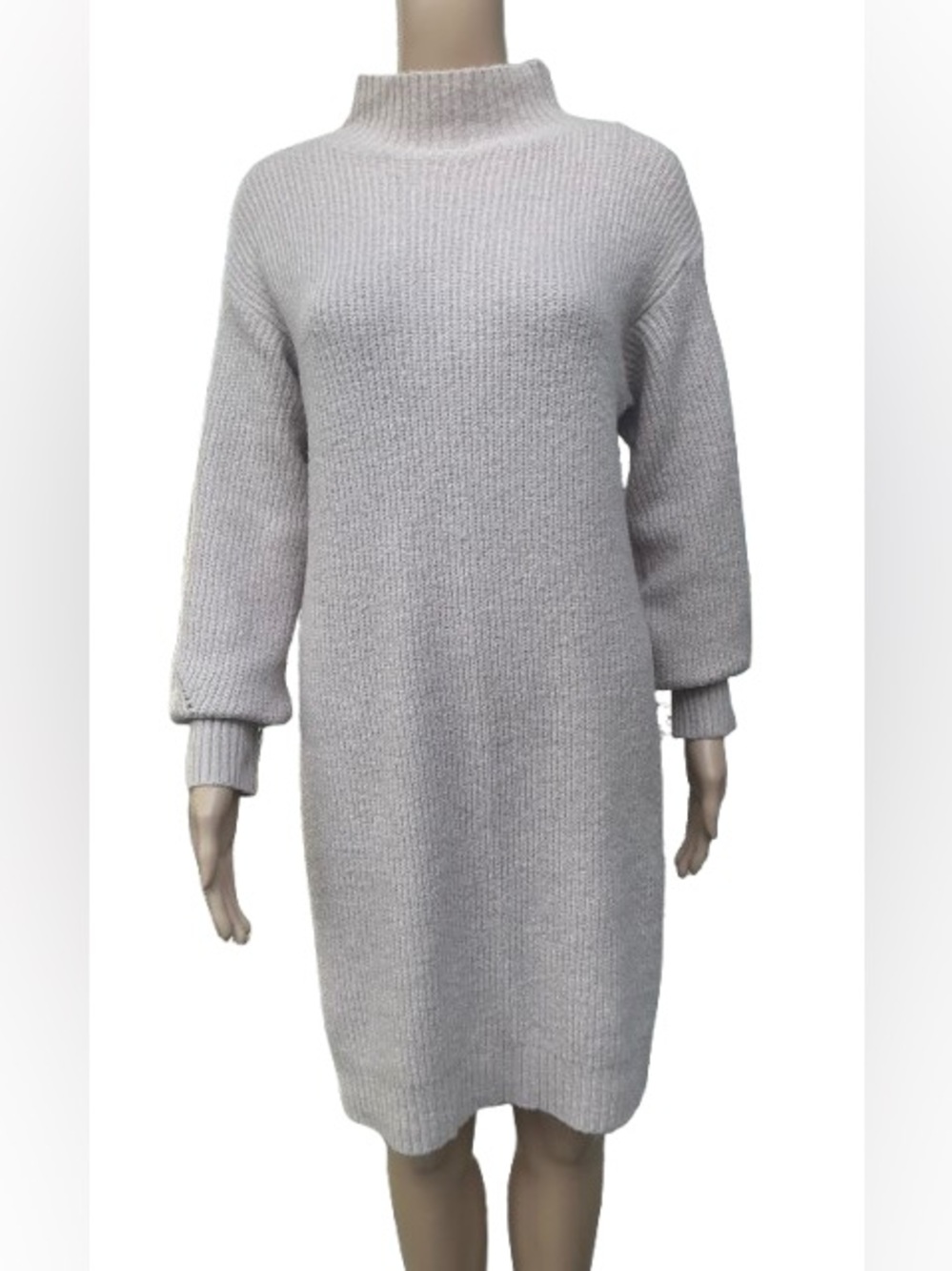 DREAMERS Mock Neck Ribbed Knit Sweater Dress Oatmeal Beige M/L - Picture 2 of 8